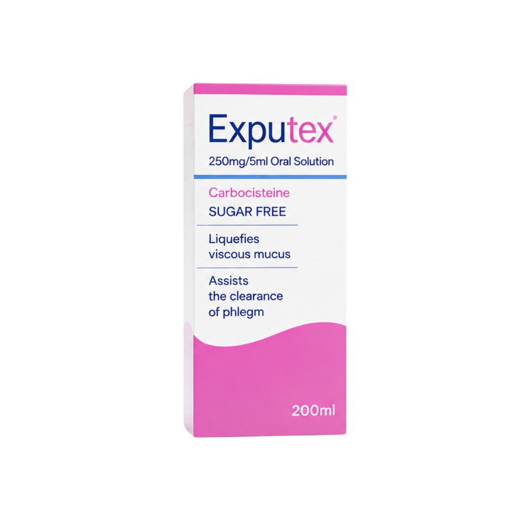 Exputex 250mg/5ml Oral Solution 200ml packaging on a white background