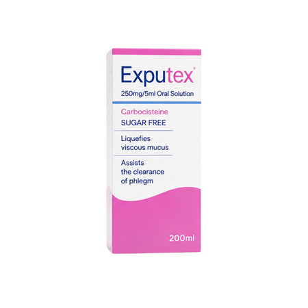 Exputex 250mg/5ml Oral Solution 200ml packaging on a white background