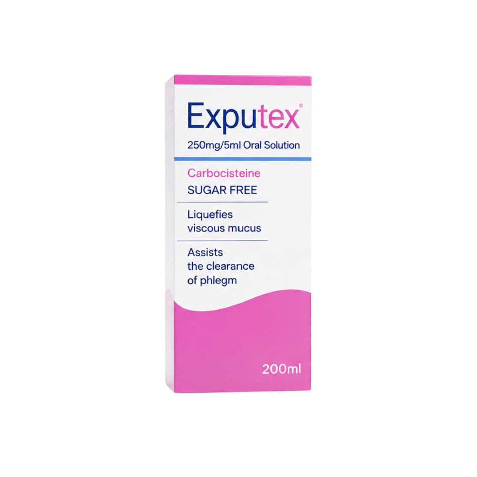 Exputex 250mg/5ml Oral Solution 200ml packaging on a white background