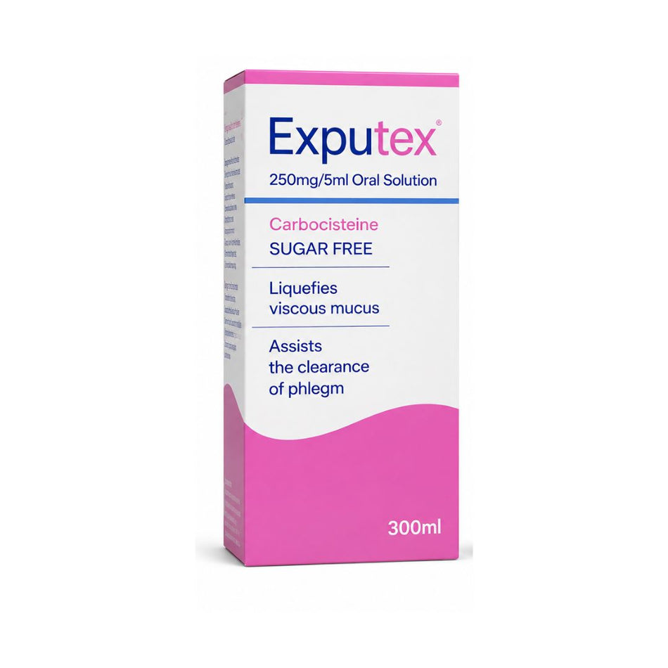 Exputex 250mg/5ml Oral Solution 300ml packaging on a white background