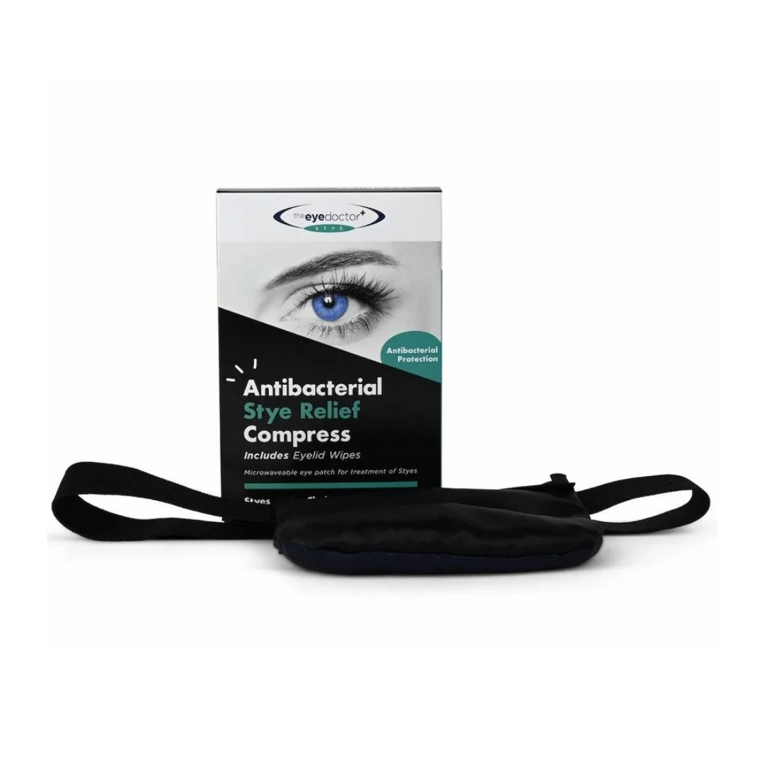Eye Doctor Antibacterial Stye Relief packaging and eye patch on a white background