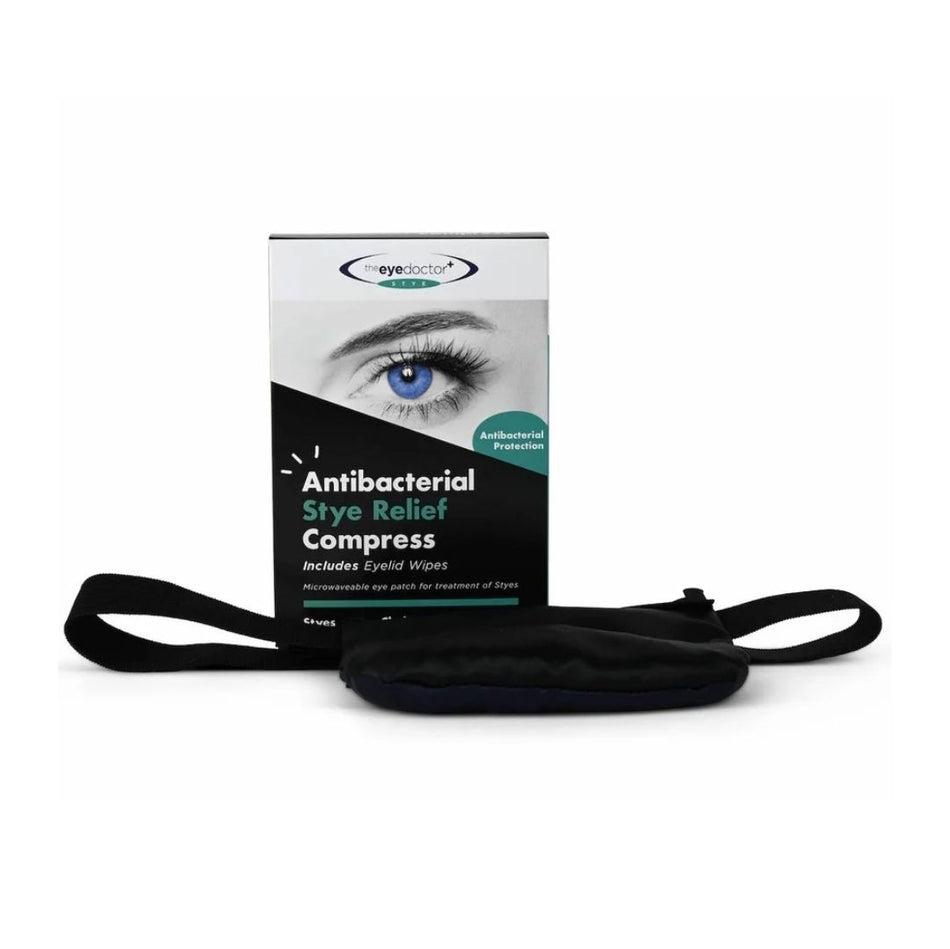 Eye Doctor Antibacterial Stye Relief packaging and eye patch on a white background