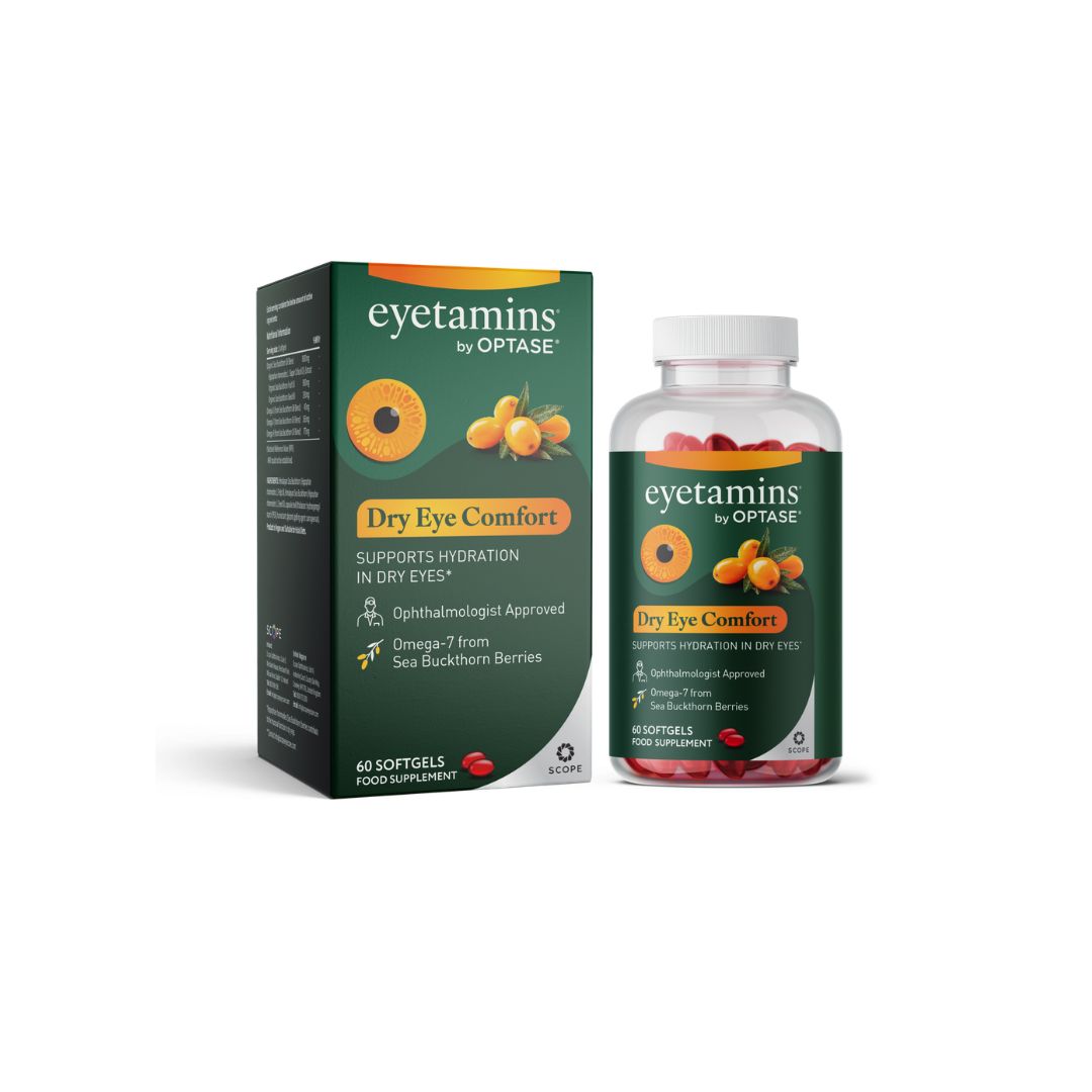 Optase Eyetamins Dry Eye Comfort 60 Softgels on a white background