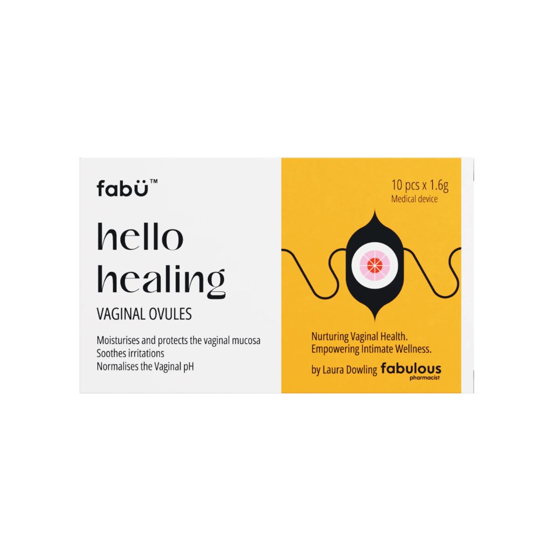fabÜ Hello Healing Vaginal Ovules packaging (front angle) on a white background