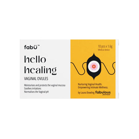 fabÜ Hello Healing Vaginal Ovules packaging (front angle) on a white background