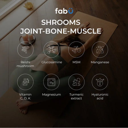 Person receiving a foot massage with product benefits listed on a dark background
