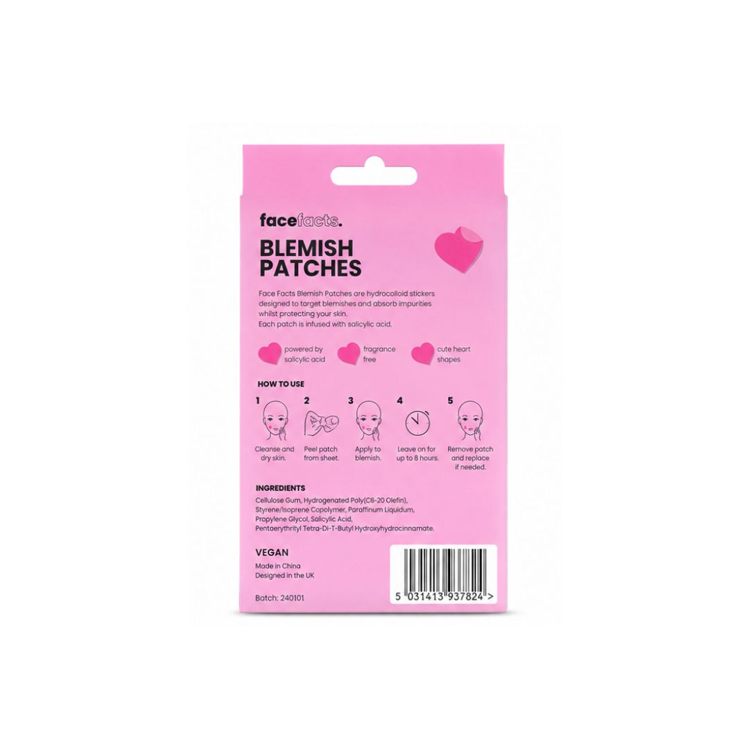 Face Facts Blemish Patches Hearts 24 Pack packaging (rear angle) on a white background