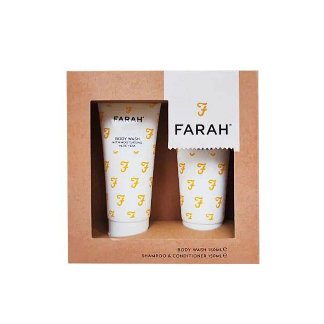 Farah Body Wash Shampoo and Conditioner Giftset on a white background