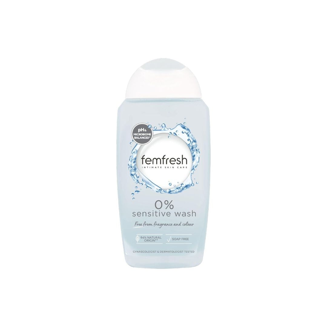 Femfresh 0% Sensitive Intimate Wash 250ml bottle on a white background