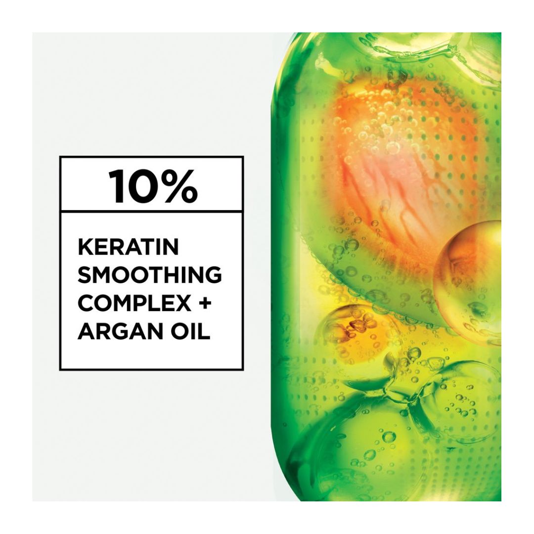 Garnier Keratin Sleek Smoothing  '10% KERATIN SMOOTHING COMPLEX + ARGAN OIL' graphic