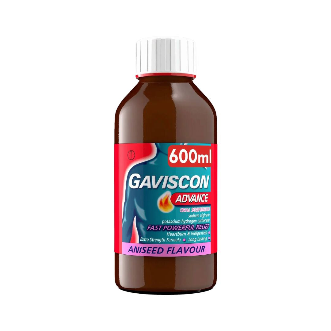 Gaviscon Advance Aniseed 600ml bottle on a white background