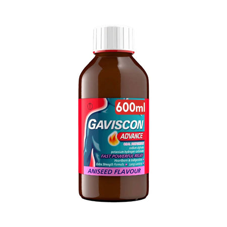 Gaviscon Advance Aniseed 600ml bottle on a white background