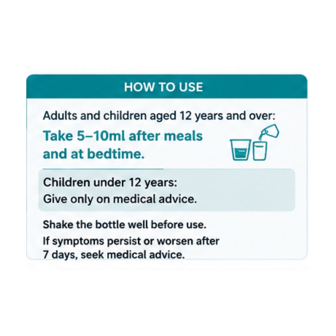 Gaviscon Advance Aniseed Oral Suspension 'How to Use' Graphic on a white background