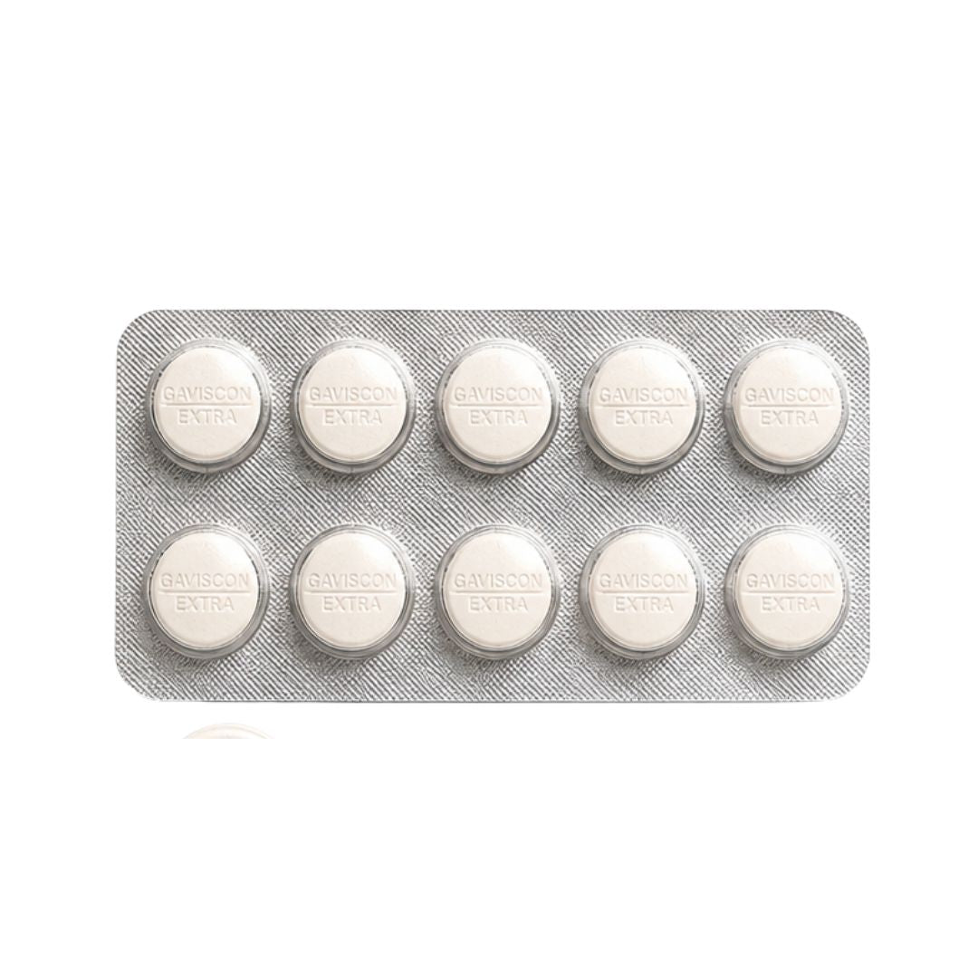 Gaviscon Extra Chewable Mint Tablets in foil on a white background