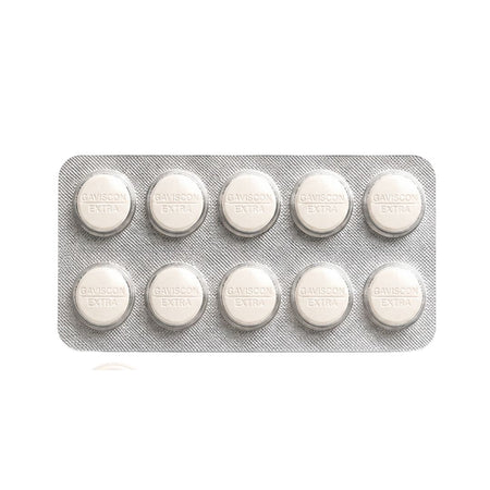 Gaviscon Extra Chewable Mint Tablets in foil on a white background
