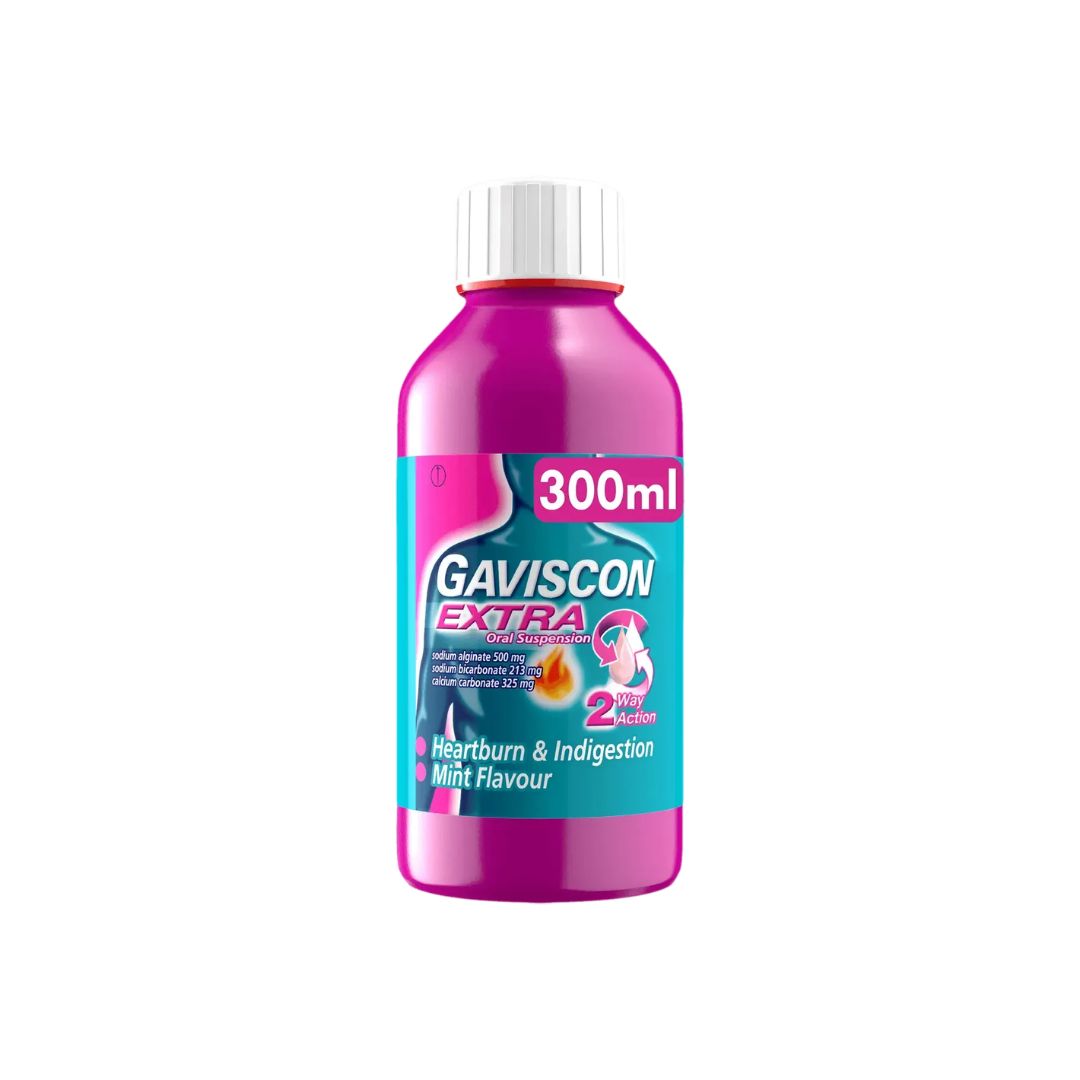 Gaviscon Extra Oral Suspension Peppermint 300ml bottle on a white background