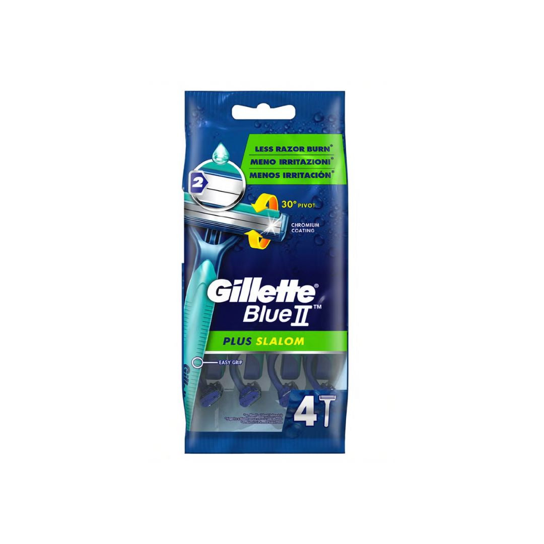 Gillette Blue II Plus Slalom Disposable Razors 4 Pack on a white background