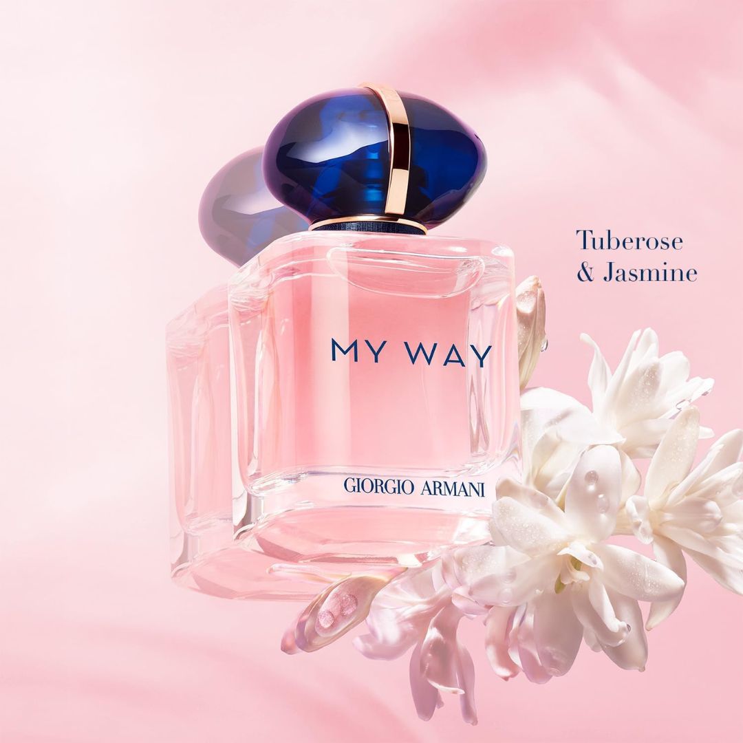 Giorgio Armani My Way Eau de Parfum 50ml on a light pink background