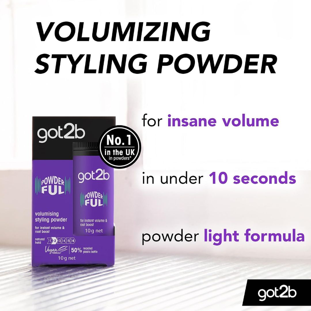 got2b volumizing styling powder packaging with text on a white background