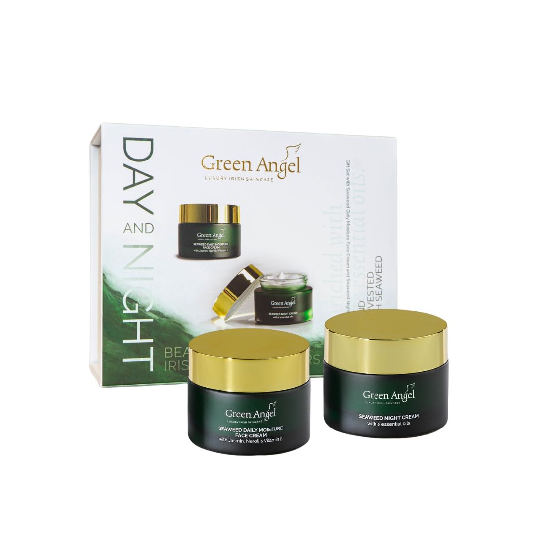 Green Angel Day & Night Gift Set on a white background with the product contents in front