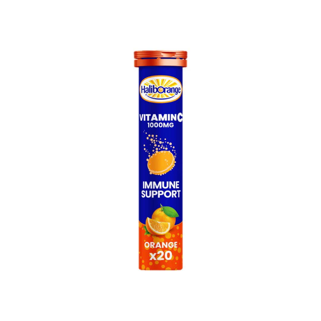 HalibOrange Effervescent Vitamin C Tablets packaging on a white background
