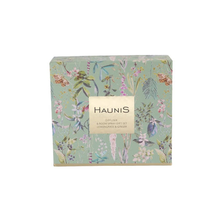 Haunis Lemongrass & Ginger Diffuser & Room Spray Gift Set on a white background