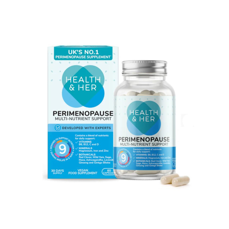 Health & Her Multi-Nutrient Perimenopause Support Packaging and Bottle