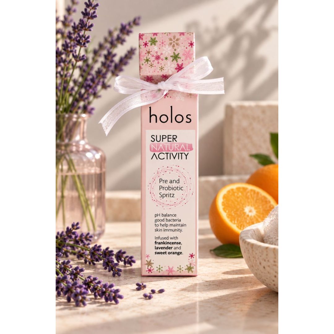 Holos Super Natural Activity Pre & Probiotic Spritz Cracker on a marble counter