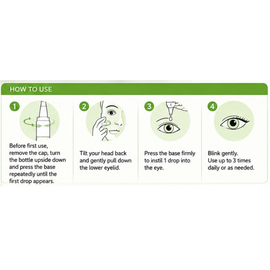 HYLO FRESH Lubricating Eye Drops 10ml 'HOW TO USE' infographic on a white background