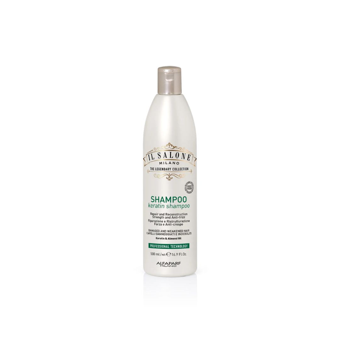 A 500 ml bottle of Alfaparf Milano 'Il Salone' Keratin Shampoo on a clean white background.