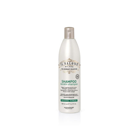 A 500 ml bottle of Alfaparf Milano 'Il Salone' Keratin Shampoo on a clean white background.
