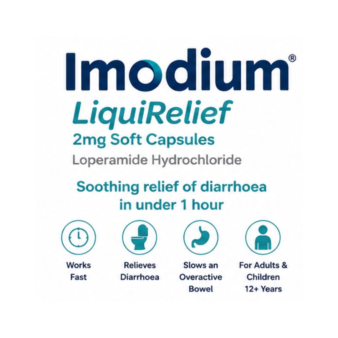 Imodium LiquiRelief 2mg 12 Soft Capsules 