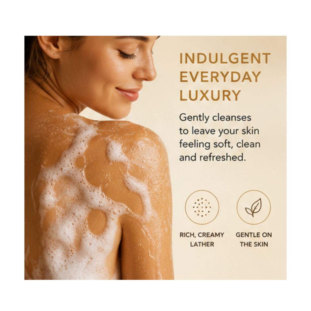 Imperial Leather Radiant Florals & Nectar Body Wash 250ml 'INDULGENT EVERYDAY LUXURY' image of a woman with lather on her shoulder