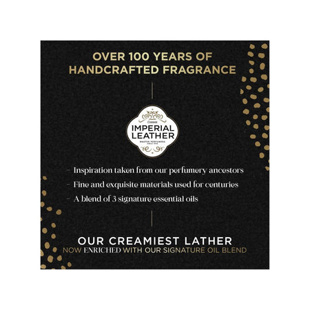 Imperial Leather Gentle Care Soap 4 Bars company information graphic on a black background