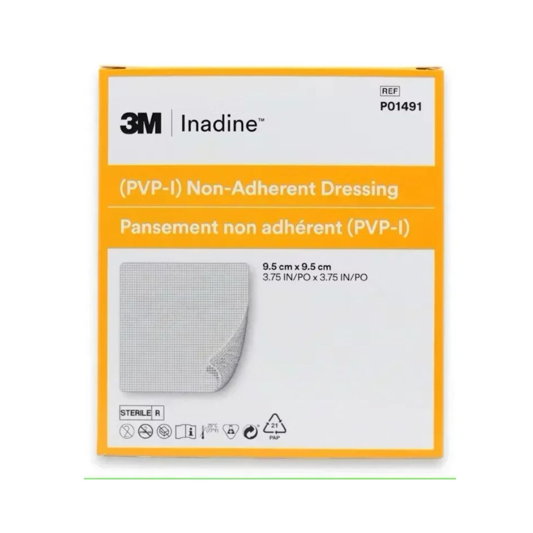 3M Inadine PVP-I Non-Adherent Dressing packaging box, size 9.5 cm x 9.