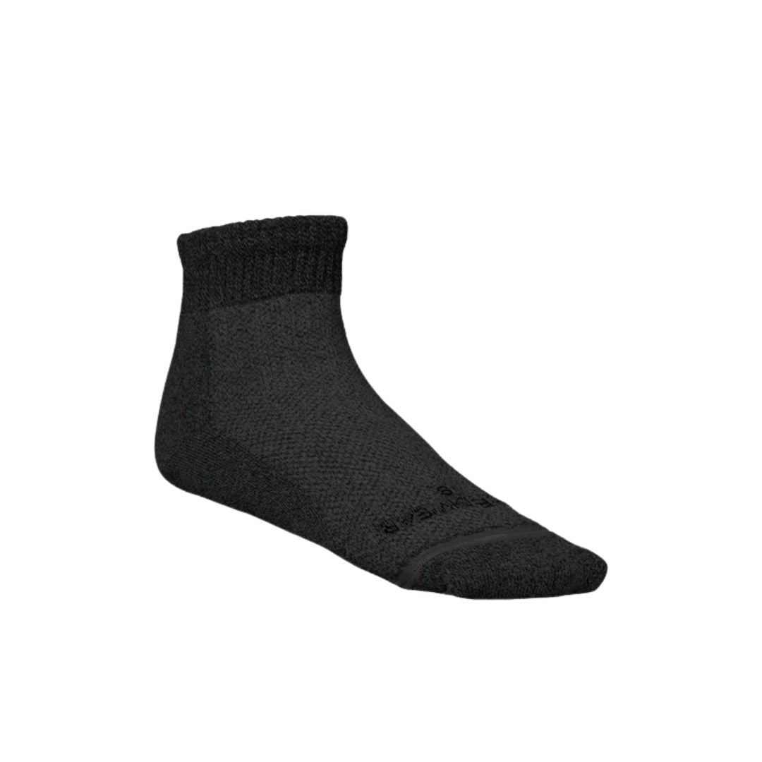 A single black ankle sock shown from a side profile on a plain white background.