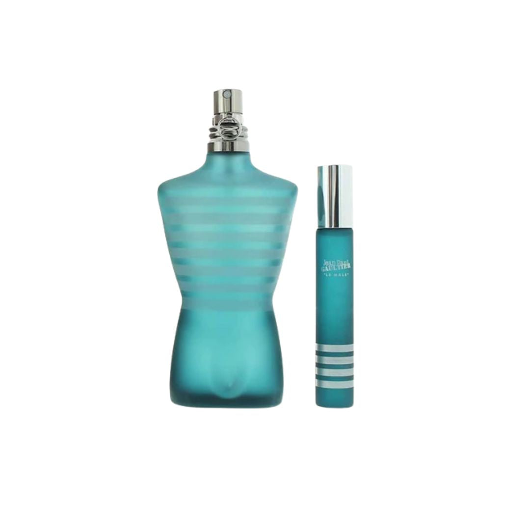 Jean Paul Gaultier Le Male Travel Exclusive Set 25ml spray and 20ml spray on a white background