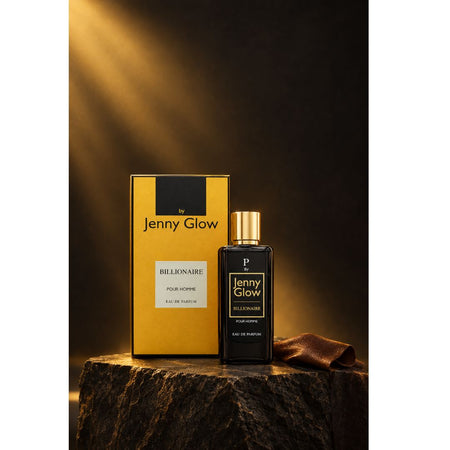 Jenny Glow Billionaire Pour Homme Eau de Parfum packaging and bottle 80ml on a white background