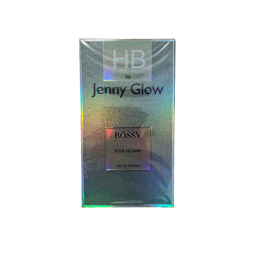 Jenny Glow Bossy Pour Homme Eau de Parfum packaging on a  white background