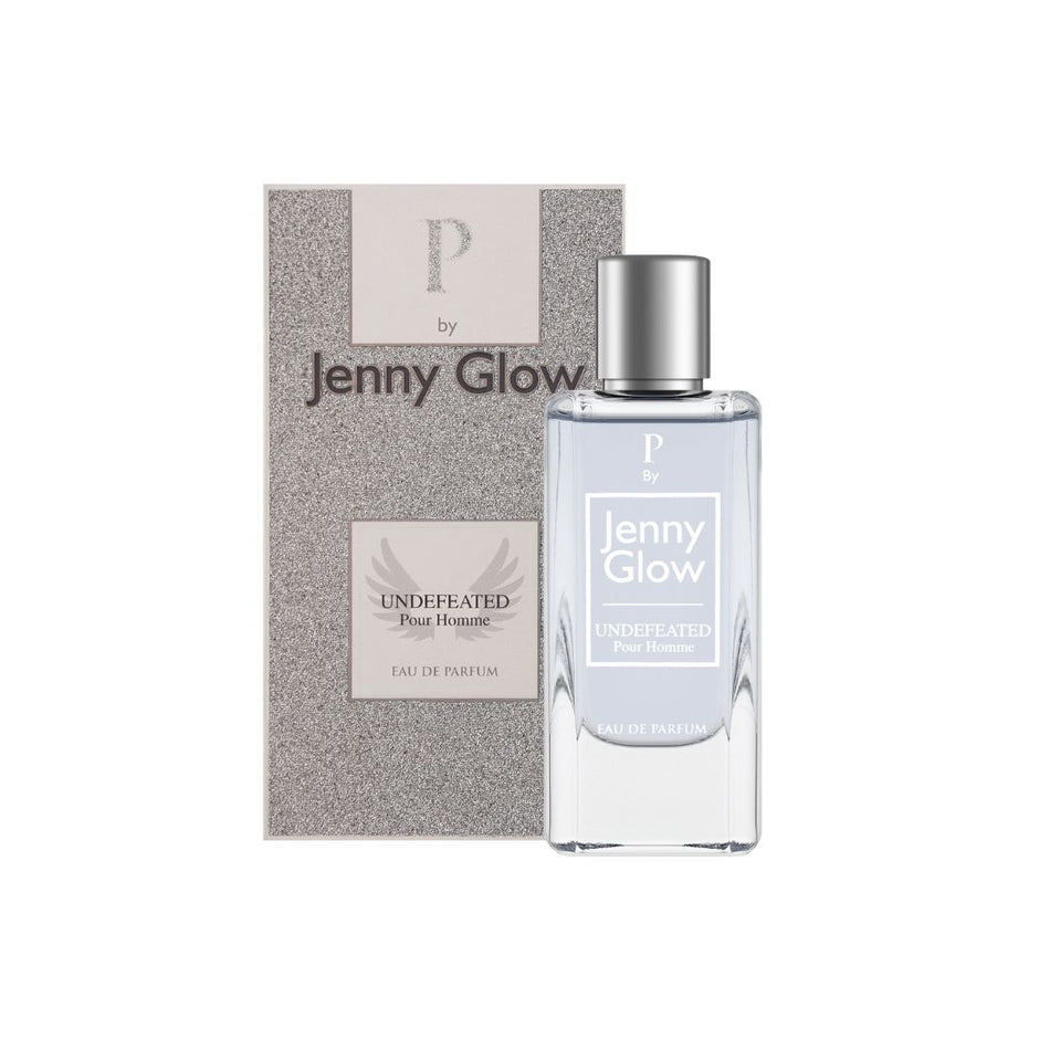 Jenny Glow Undefeated Pour Homme Eau de Parfum 80ml packaging and bottle on a white background