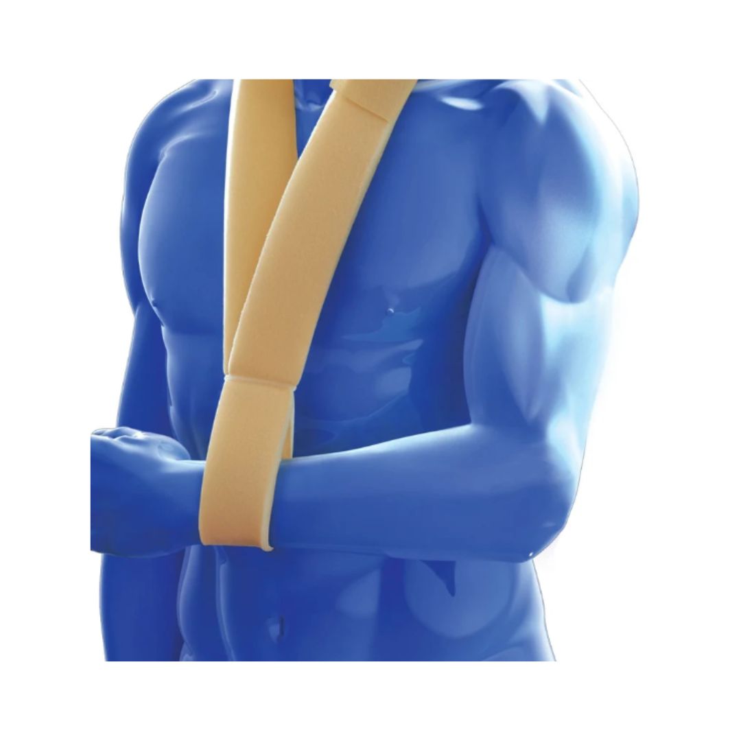 Kedley foam arm sling on blue mannequin
