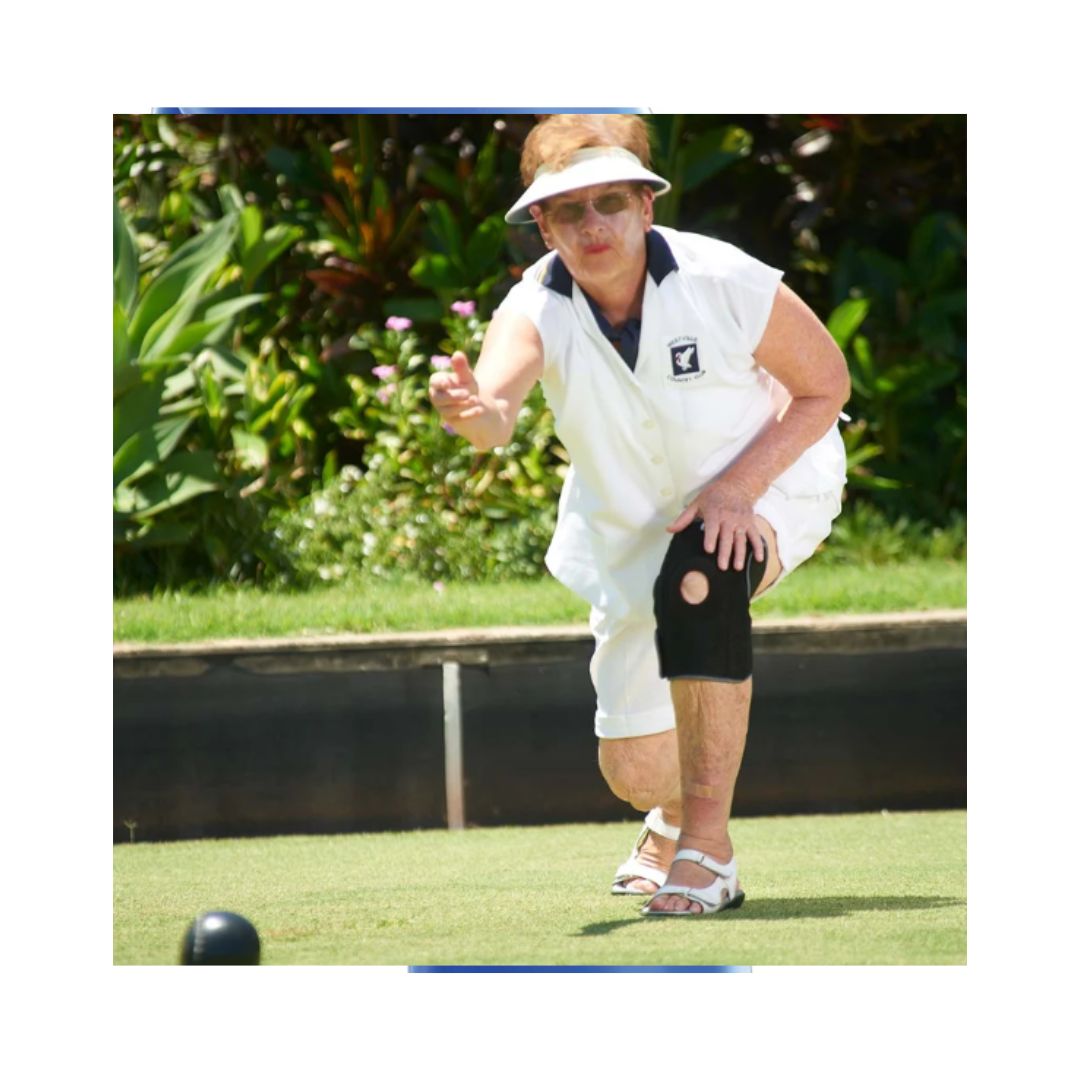 kedley hinged knee support on a womans  knee while she plays sports