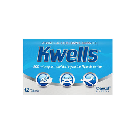 Kwells Travel Sickness 12 Tablets packaging on a white background