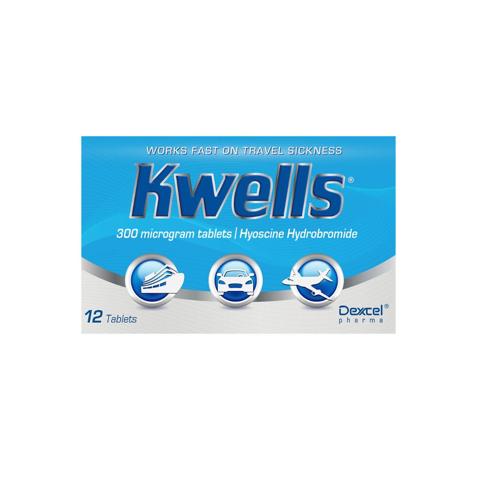 Kwells Travel Sickness 12 Tablets packaging on a white background