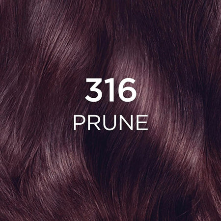 Close-up of dark brown hair with '316 Prune' text overlay