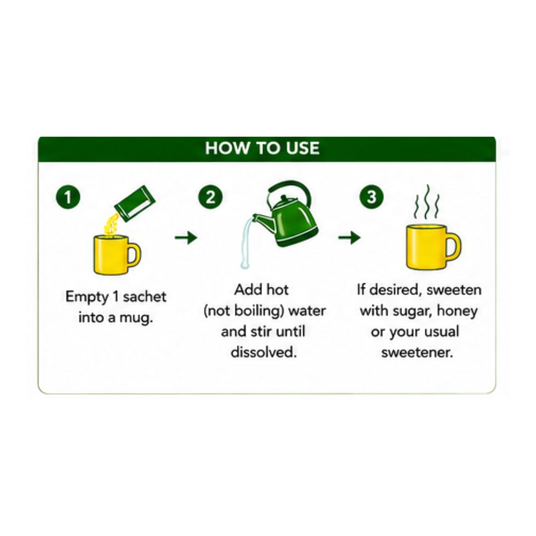 Lemsip Cold & Flu Hot Lemon 500mg 10 Sachets 'HOW TO USE' graphic
