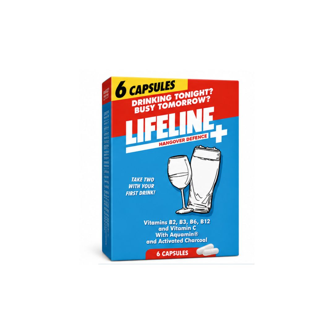 Lifeline Hangover Defence 6 Capsules packaging on a white background
