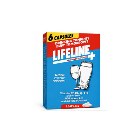 Lifeline Hangover Defence 6 Capsules packaging on a white background