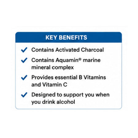Lifeline Hangover Defence 'KEY BENEFITS' graphic on a white 