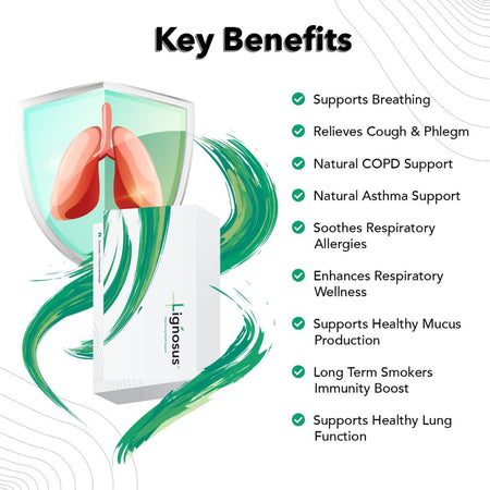 Lignosus Natural Lung Health Support 'Key Benefits' graphic 
